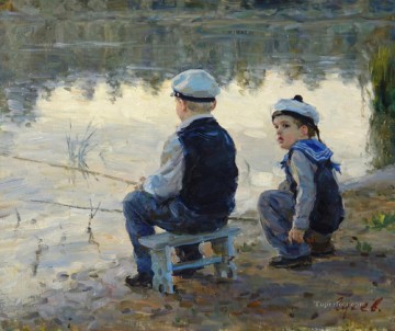 fishing boys VG 02 impressionism Oil Paintings